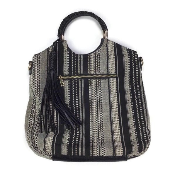 Sole Society Handbags - Sole Society Nordstrom Womens Tassel Black & White Handbag Tote w/ Tassel Boho